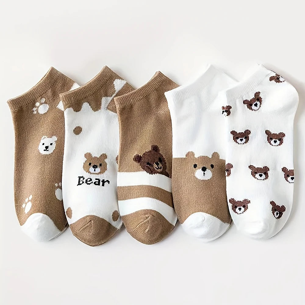 Polyester Elastane Cartoon Bear Pattern Ankle Socks