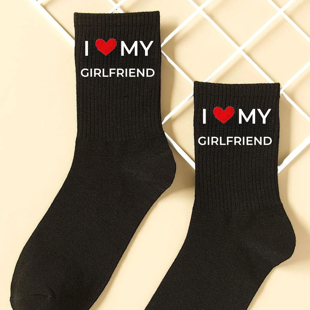 Polyester Blend Matching Couple Crew Socks