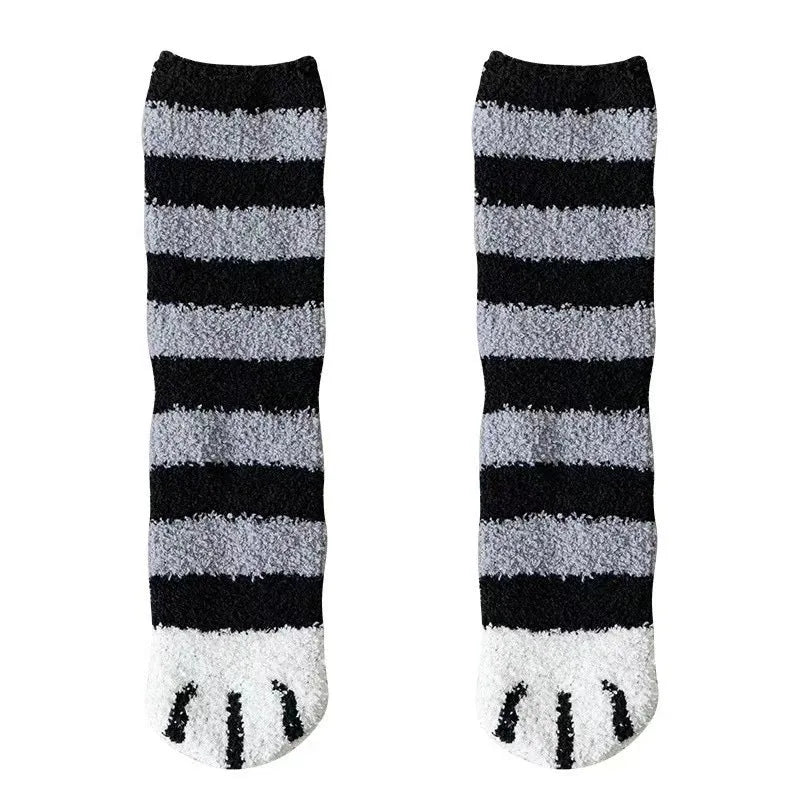 Polyester Elastane Cat Paw Pattern Mid Tube Thick Winter Socks