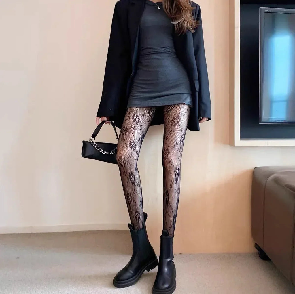 Floral Pattern Polyester Elastane Mesh Tights