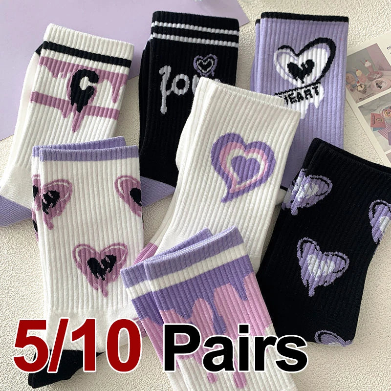 Polyester Elastane Heart Print Mid Tube Socks