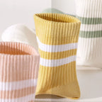 9 Pairs Women Polyester Elastane Striped Casual Middle Tube Socks