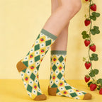 Polyester Elastane Strawberry Pattern Mid Calf Socks