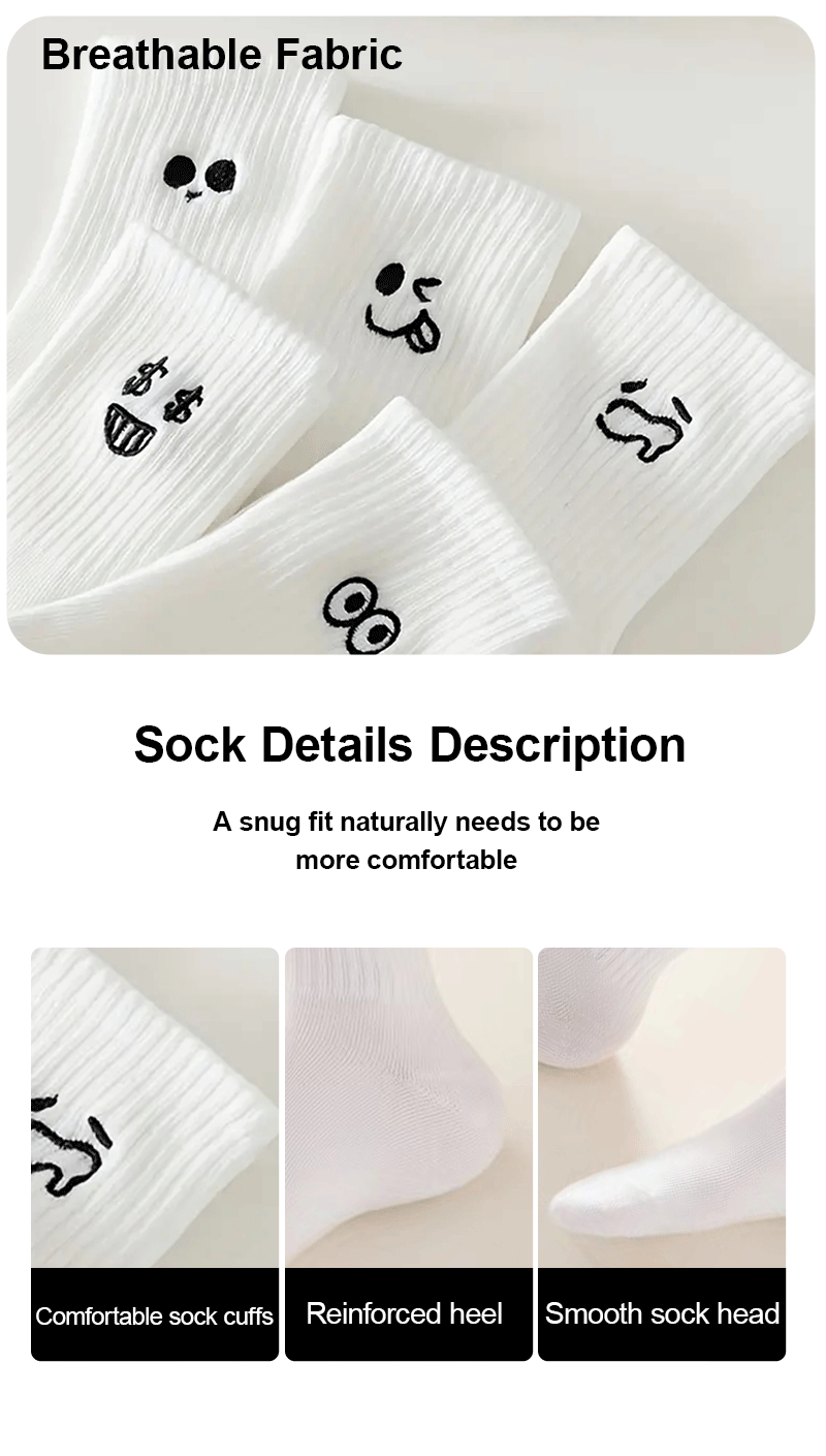 Polyester Blend Cartoon Expression Mid Tube Casual Socks