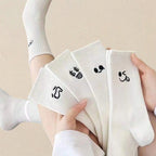 Polyester Blend Cartoon Expression Mid Tube Casual Socks