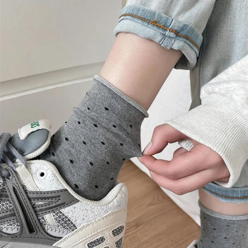 Polyester Elastane Polka Dot Mid Tube Casual Socks