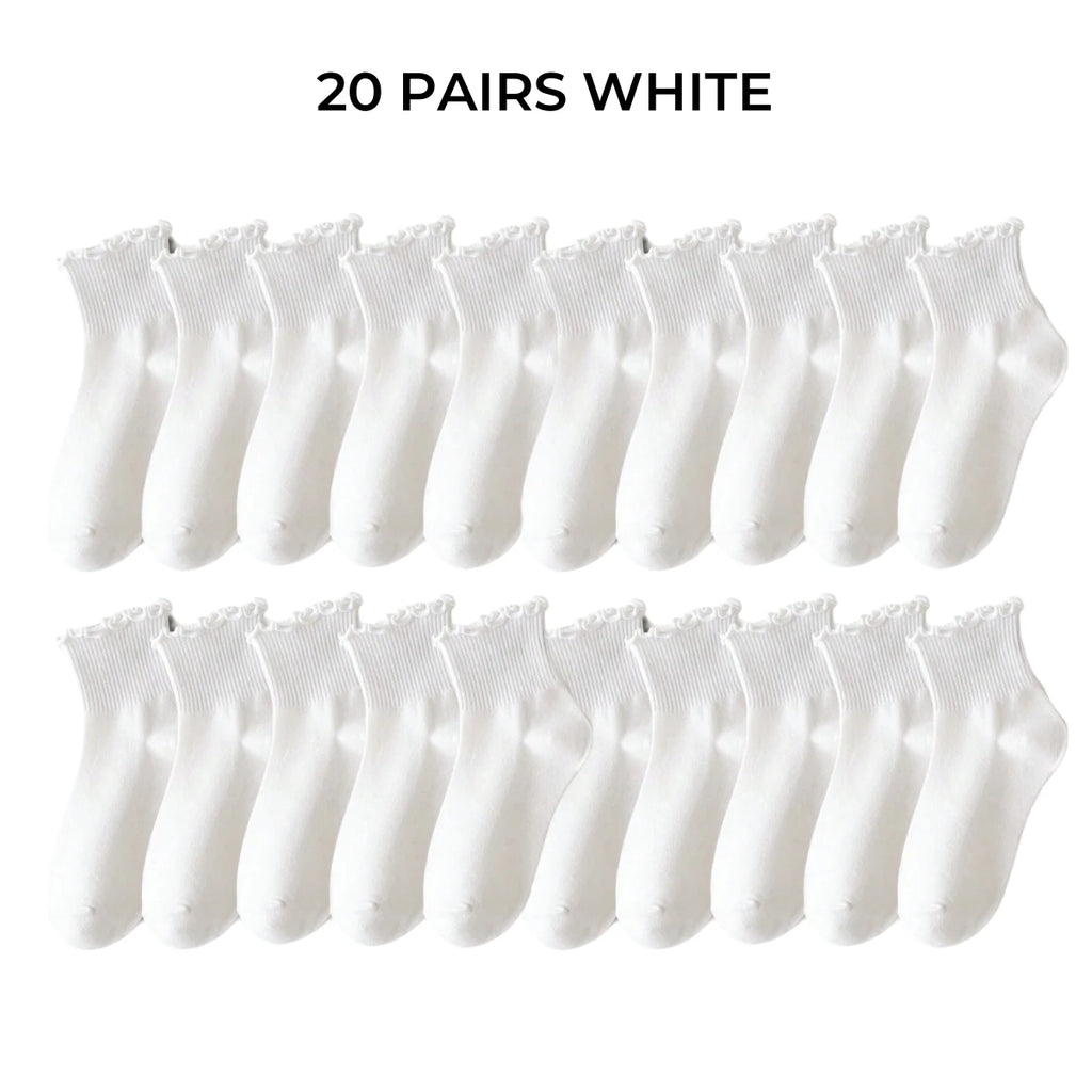Polyester Elastane Ruffle Crew Socks Set