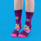 Cotton Blend Disco Cow Pattern Crew Socks