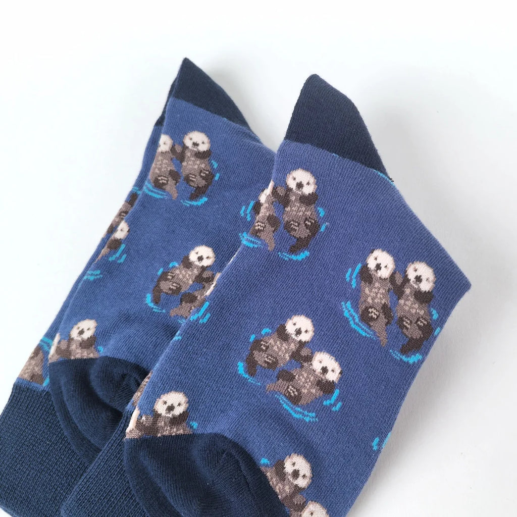Cotton Blend Novelty Otter Print Crew Socks