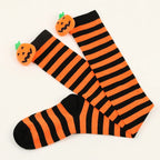 Polyester Striped Pumpkin Over The Knee Socks