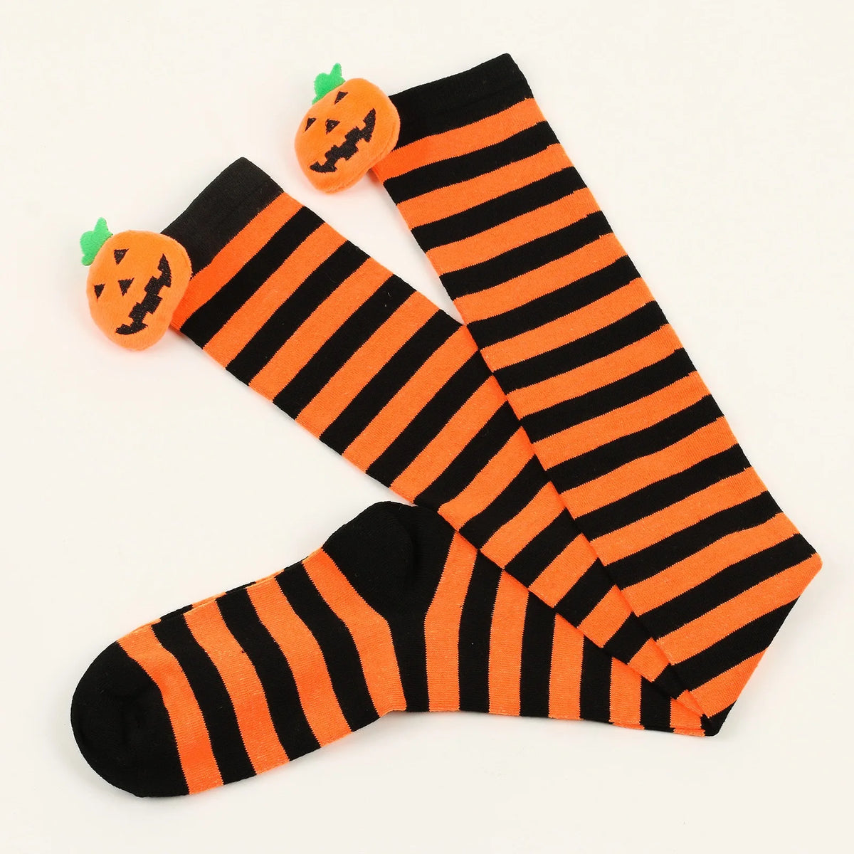 Polyester Striped Pumpkin Over The Knee Socks