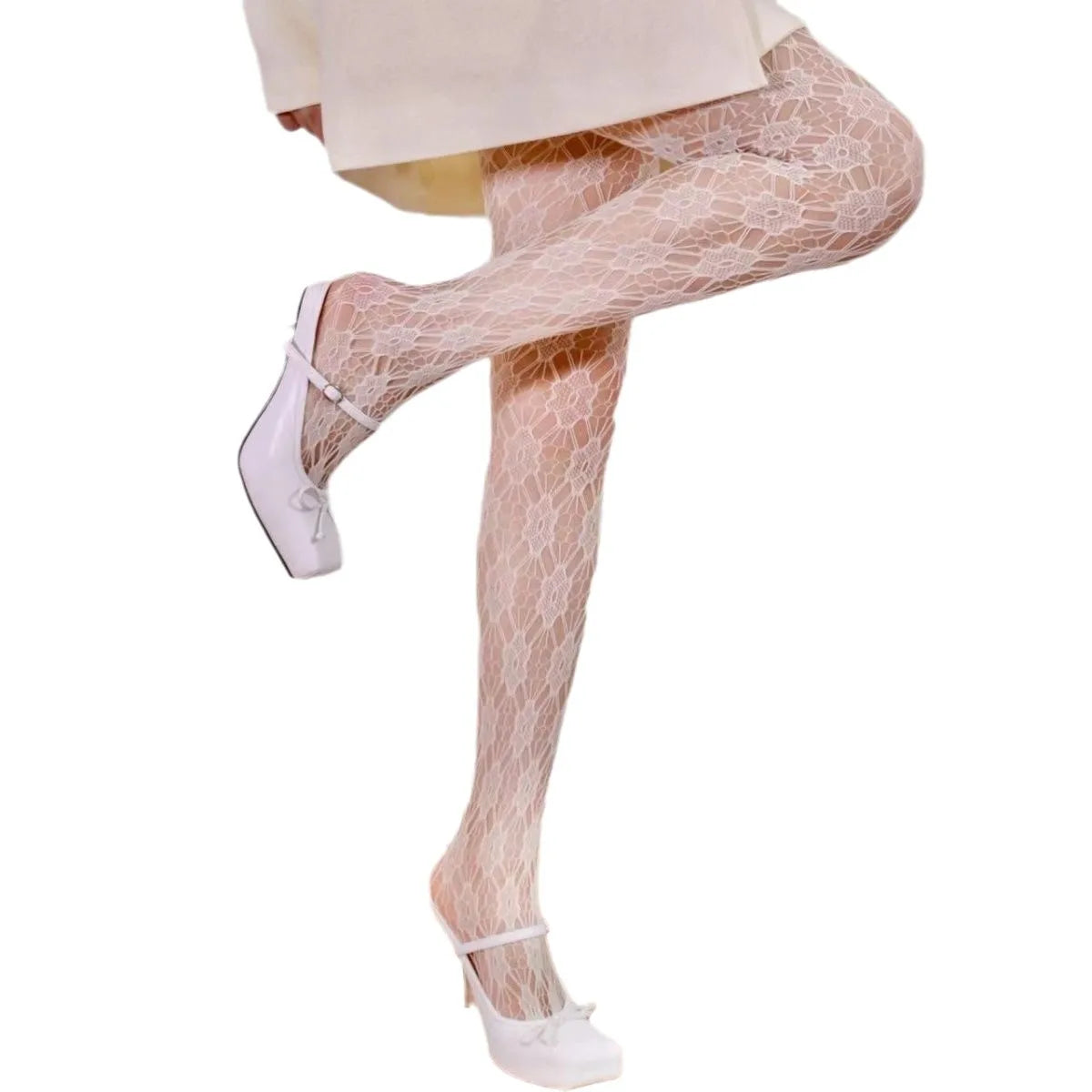 Floral Pattern Nylon Lace Pantyhose