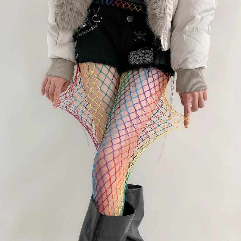 Rainbow Mesh Nylon Elastane Fishnet Tights - 2