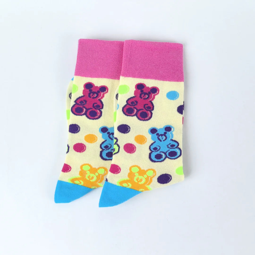Cotton Blend Bear Print Casual Mid Tube Socks