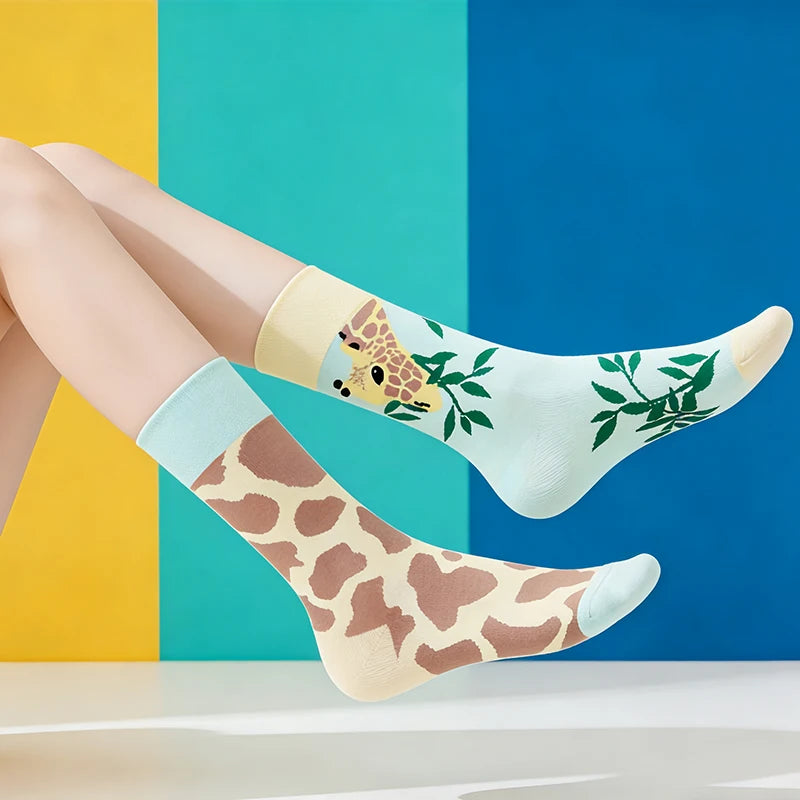 Cotton Blend Giraffe Print Mid Calf Socks