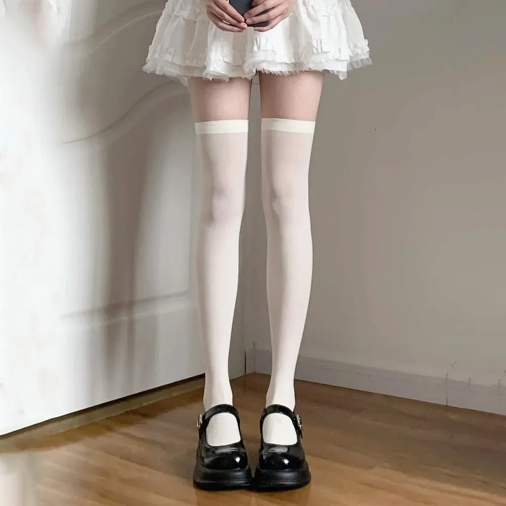 Solid Color Nylon Velvet Womens Knee High Socks