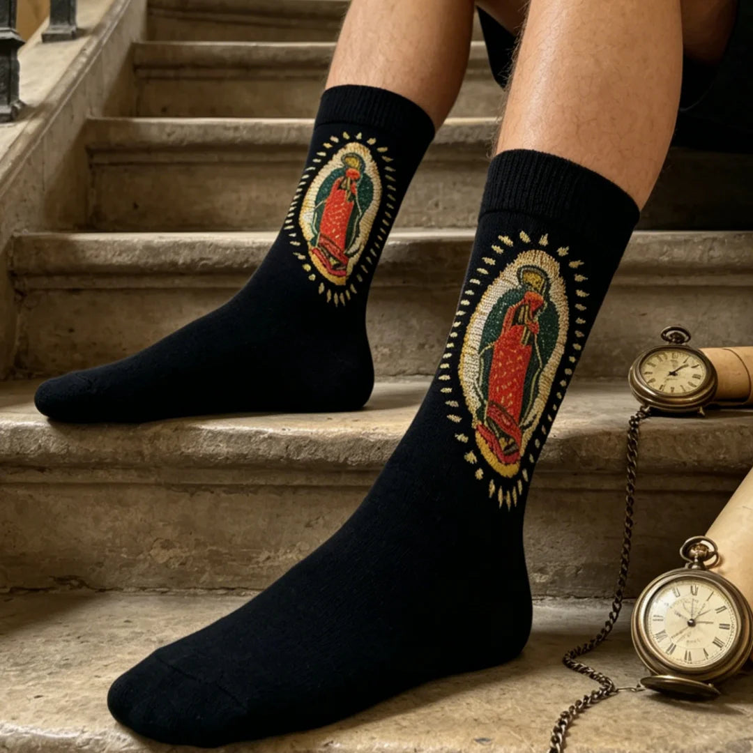 Polyester Elastane Portrait Print Mid Calf Socks