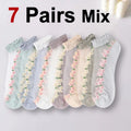 Floral Print Polyester Elastane Low Tube Casual Socks 7 Pairs