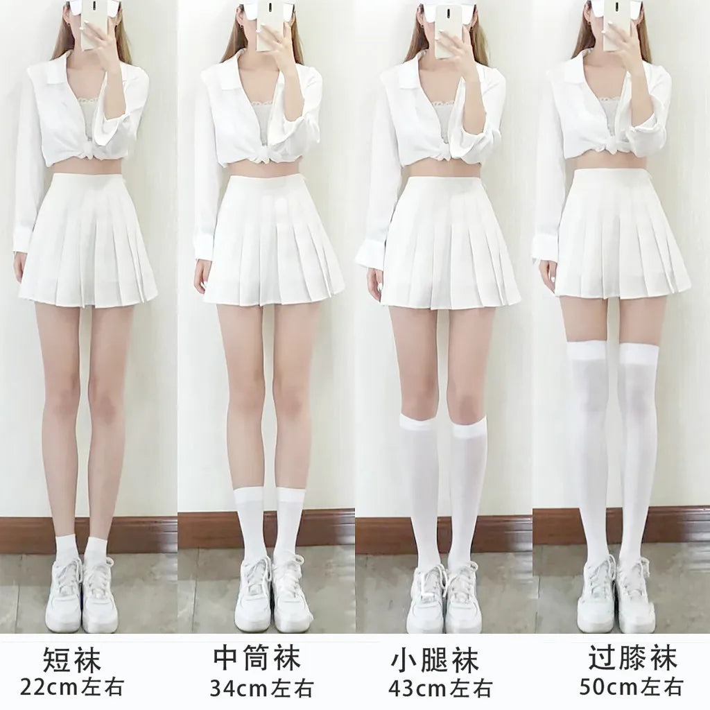 Solid Color Nylon Velvet Womens Knee High Socks