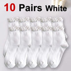 Polyester Elastane Ruffle Trim Mid Tube Socks for Women
