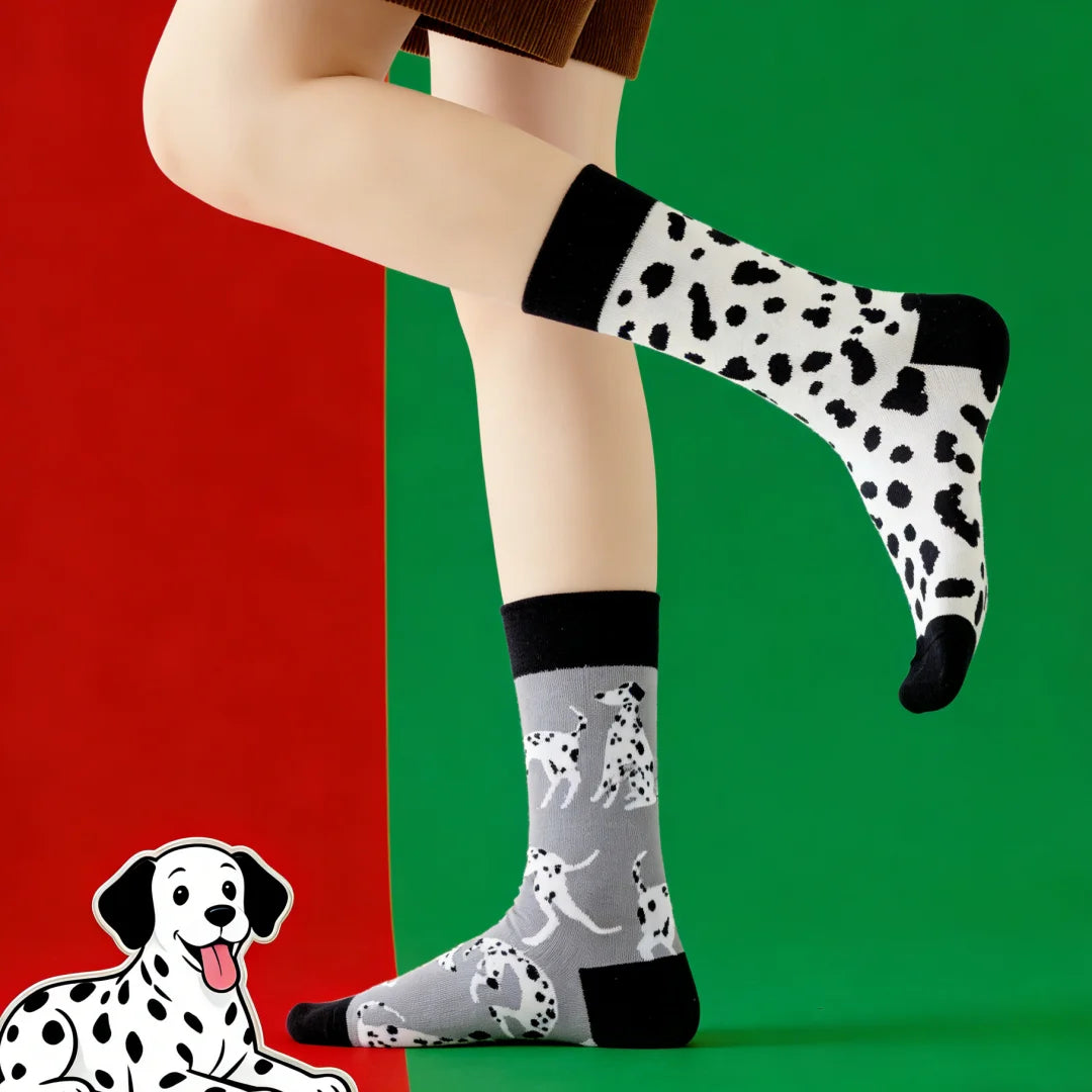 Cotton Blend Spotted Dog Pattern Mid Calf Unisex Socks - 2
