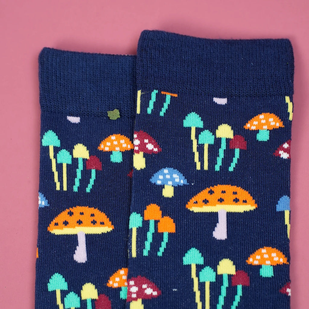 Colorful Mushroom Printed Cotton Blend Crew Socks