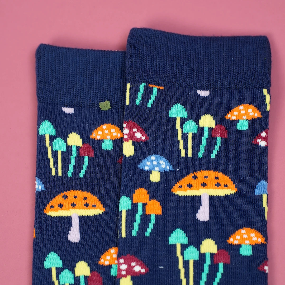 Colorful Mushroom Printed Cotton Blend Crew Socks
