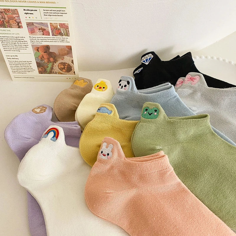 Cotton Embroidered Animal Crew Socks
