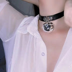PU Leather Bowknot Bell Choker Necklace with Chain