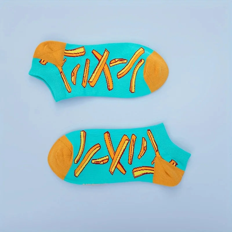 Cotton Blend French Fries Print Ankle Socks - 4