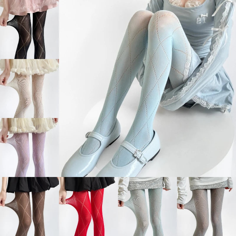 Nylon Geometric Pattern Mesh Tights