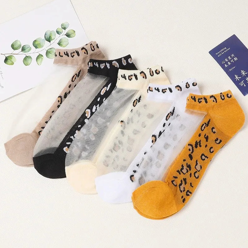 Polyester Elastane Low Cut Leopard Print Casual Socks - 2
