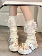 Acrylic Knitted Lace Bow Leg Warmers