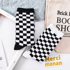 Polyester Blend Checkerboard Pattern Socks 2 Pair Set