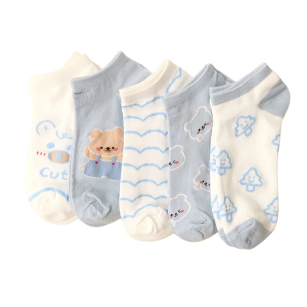 Polyester Elastane Cartoon Bear Ankle Socks - 6