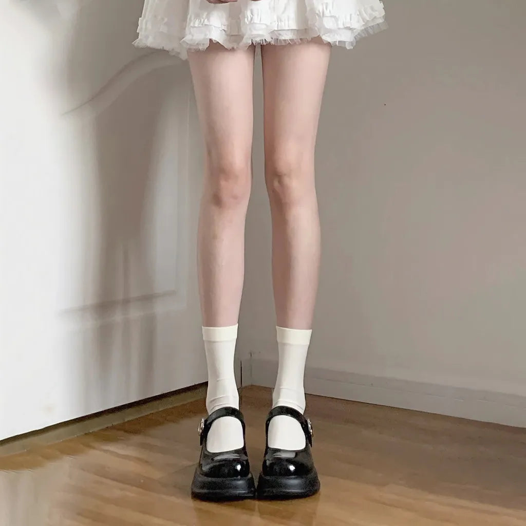 Solid Color Nylon Velvet Womens Knee High Socks - 6