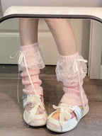 Acrylic Knitted Lace Bow Leg Warmers