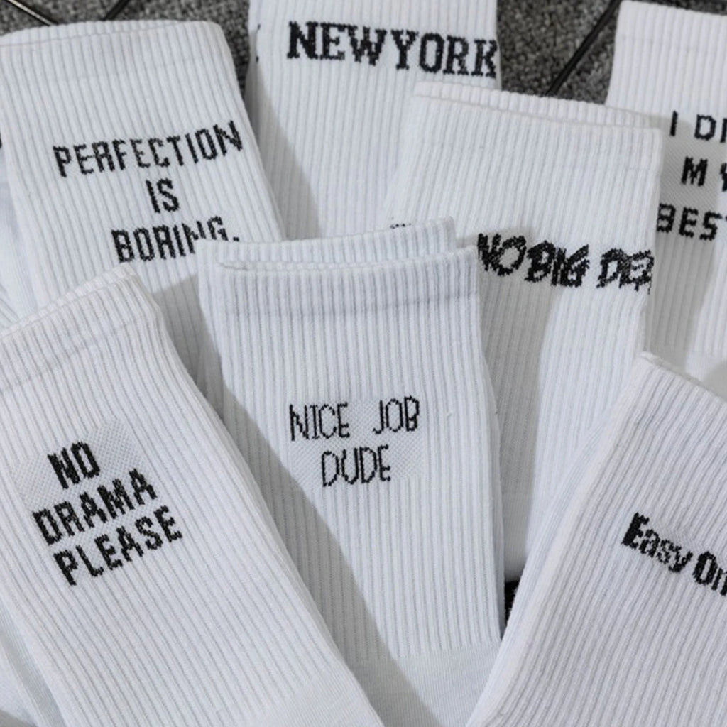 Polyester Elastane Blend Crew Socks With Letter Design