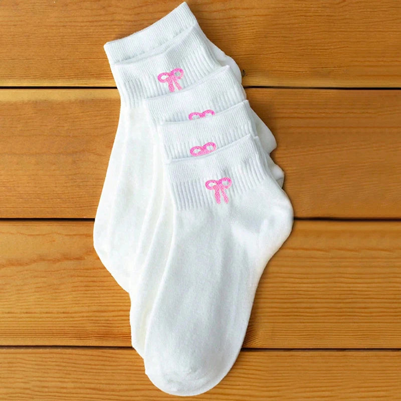 Polyester Elastane Bow Print Mid Tube Casual Socks