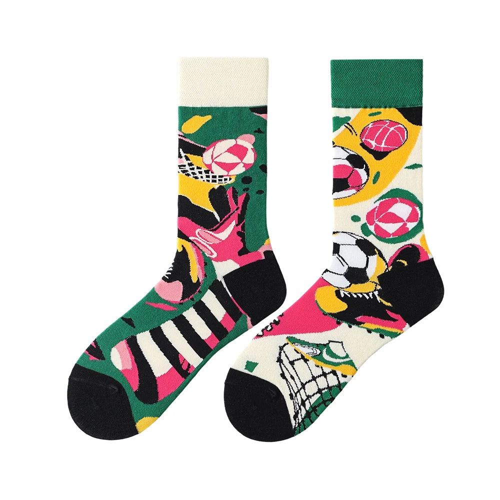 Cotton Blend Ball Themed Graffiti Mid Calf Unisex Socks - 6