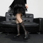 Floral Lace Calf Socks Women Nylon Knit Hosiery