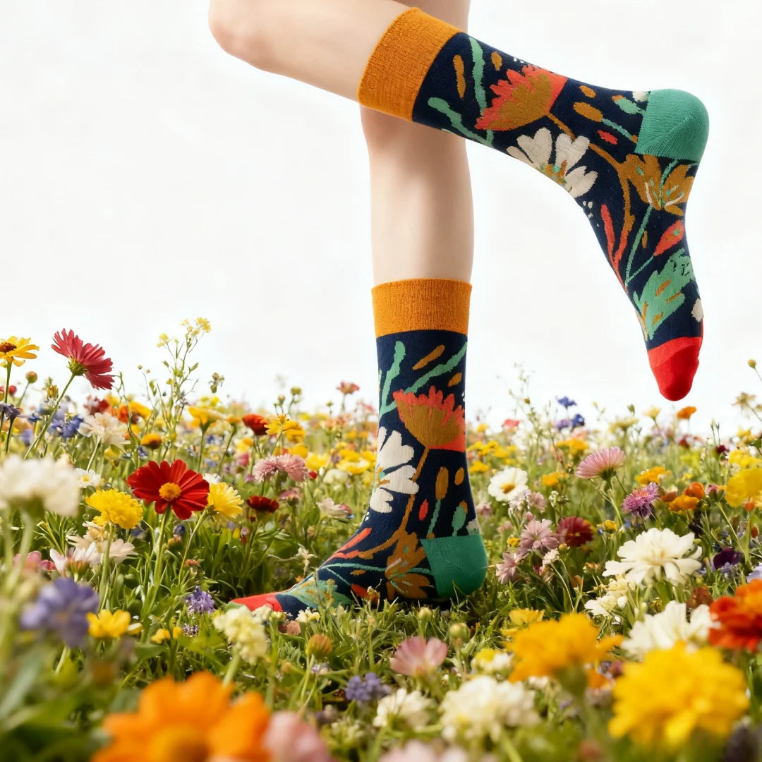 Cotton Blend Floral Mid Calf Socks - 3
