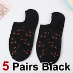 5 Pairs Polyester Elastane Floral Low Cut Boat Socks