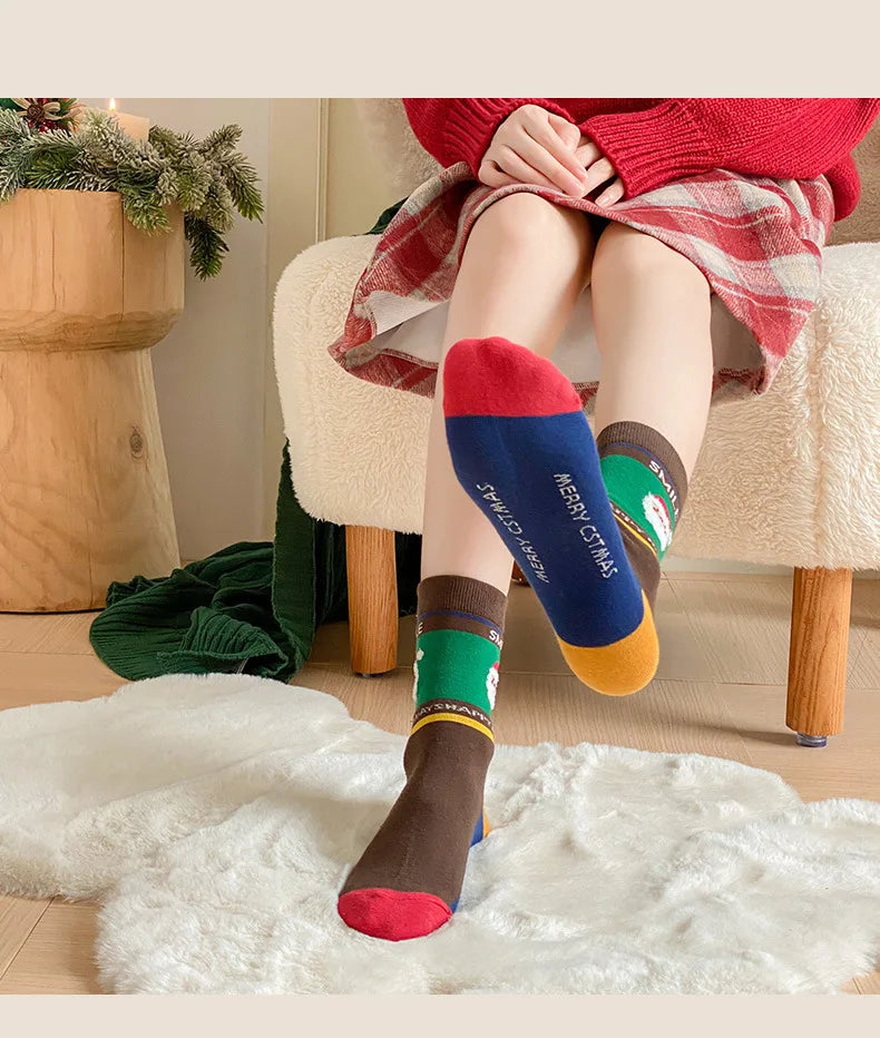 Cotton Christmas Mid Calf Socks for Women