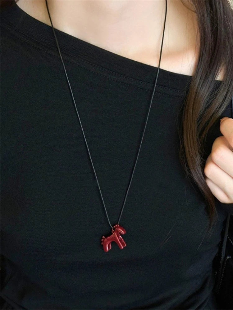 Enamel Horse Pendant Rope Necklace