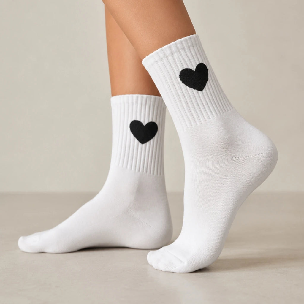 Polyester Elastane Heart Pattern Casual Crew Socks 5 Pack