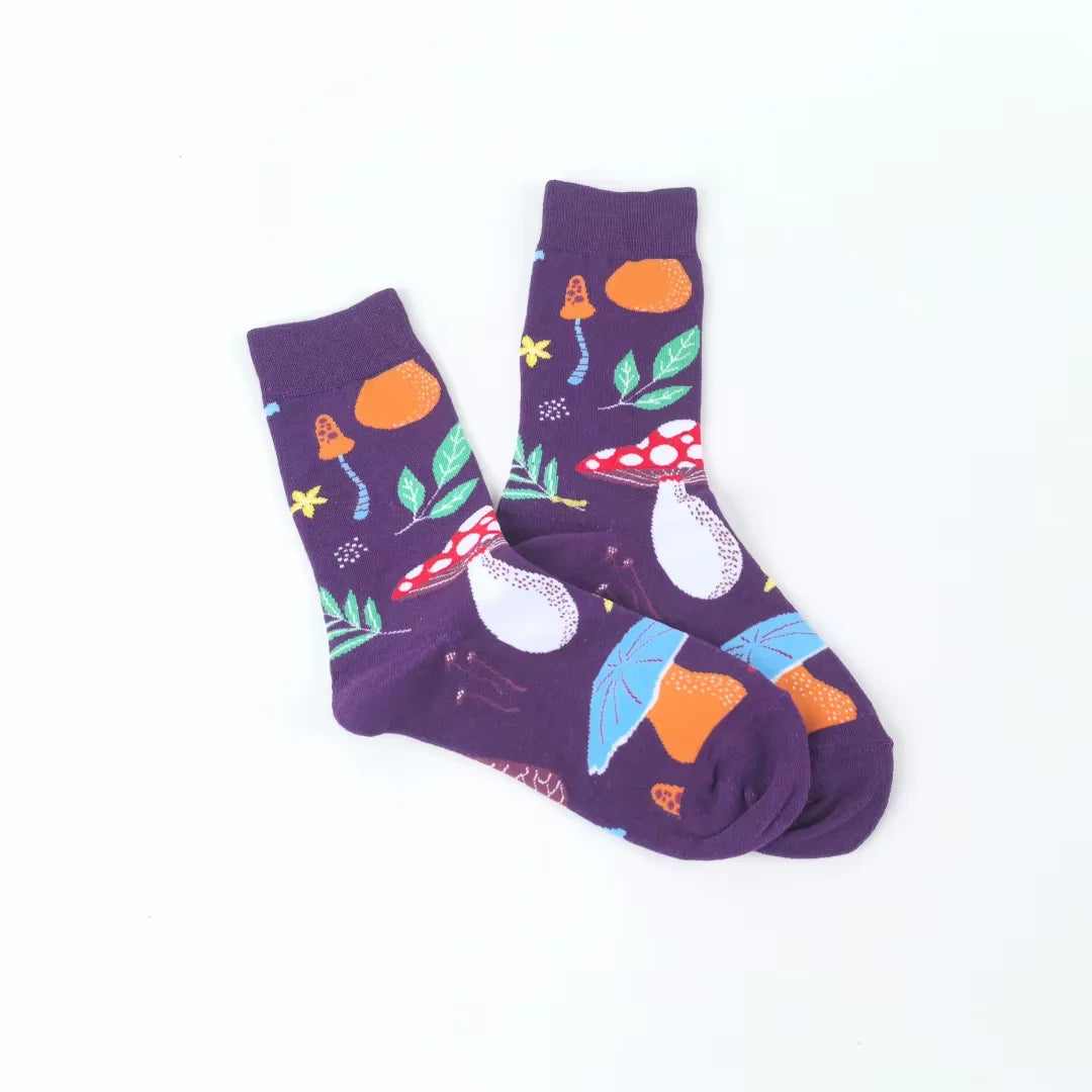 Cotton Blend Mushroom Print Casual Socks - 4