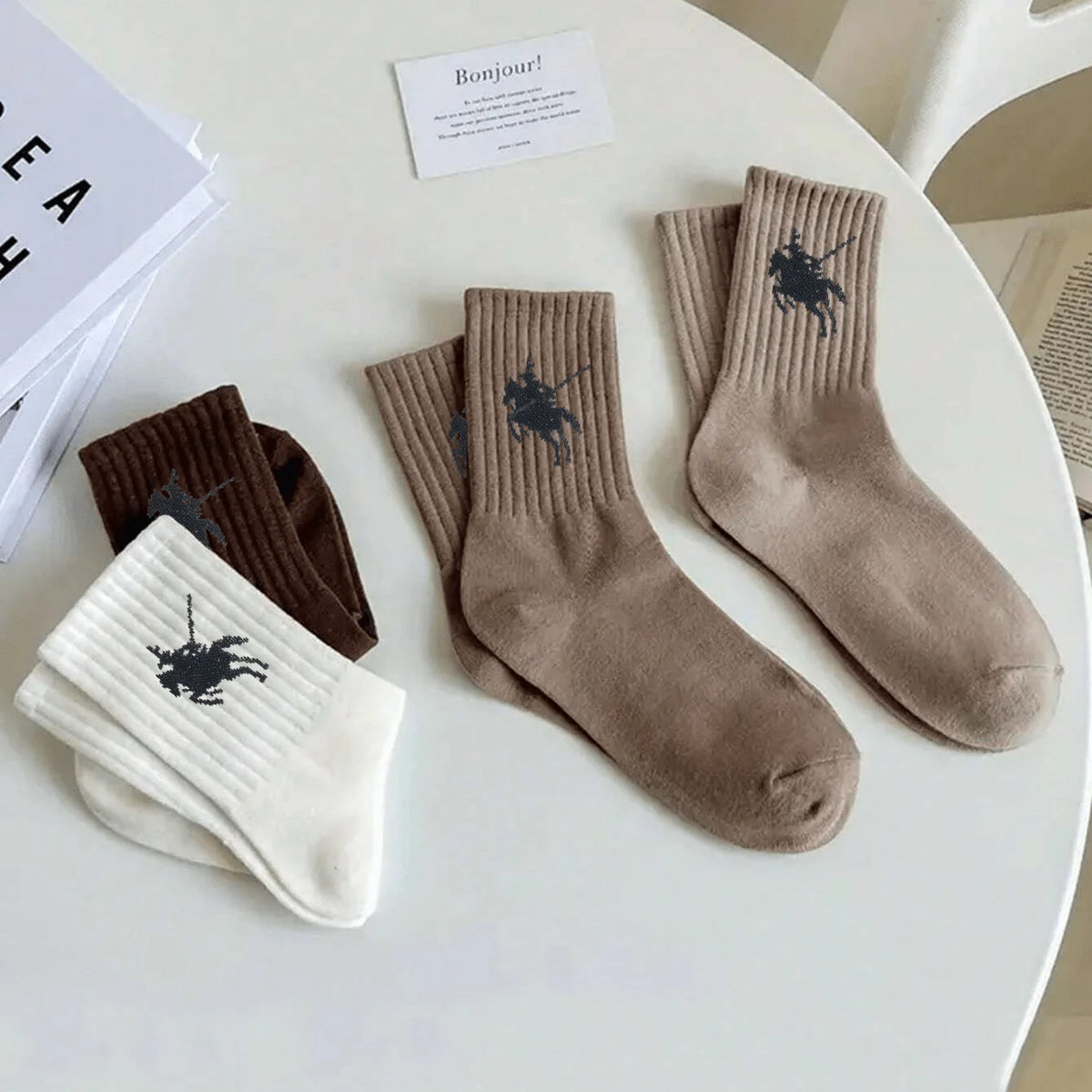 Polyester Elastane Crew Socks Geometric Pattern Casual Footwear