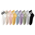 9 Pairs Women Polyester Elastane Striped Casual Middle Tube Socks