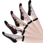 Floral Print Mid Tube Polyester Blend Socks